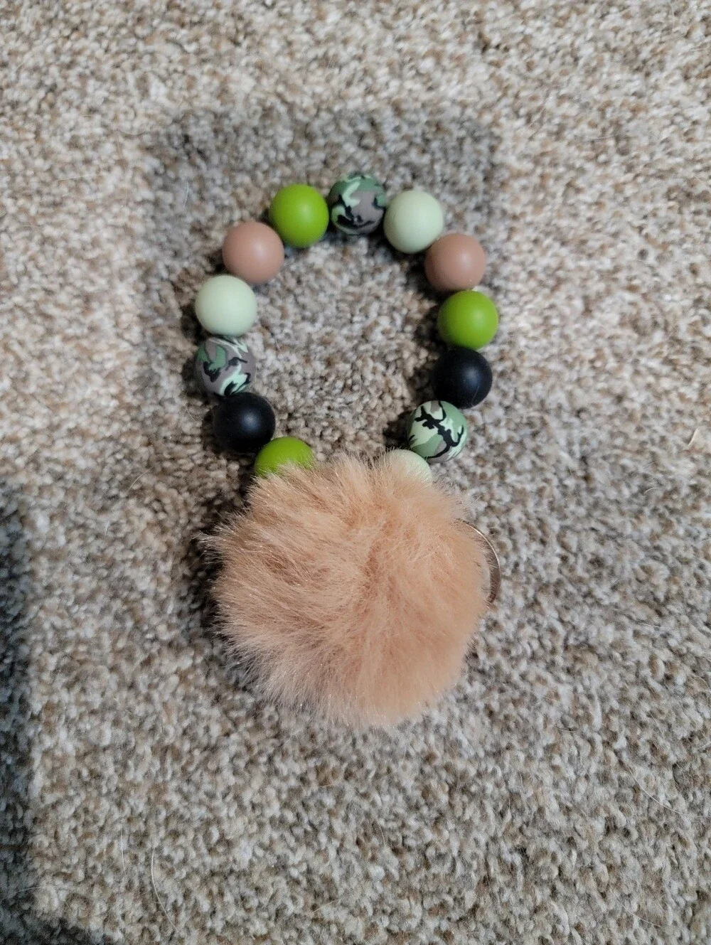 Beaded Pom-Pom Keyring - Pink, Light Green & Lime